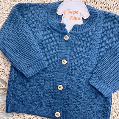 Casaco de Linha Ponto Alto com Botões - Azul Jeans